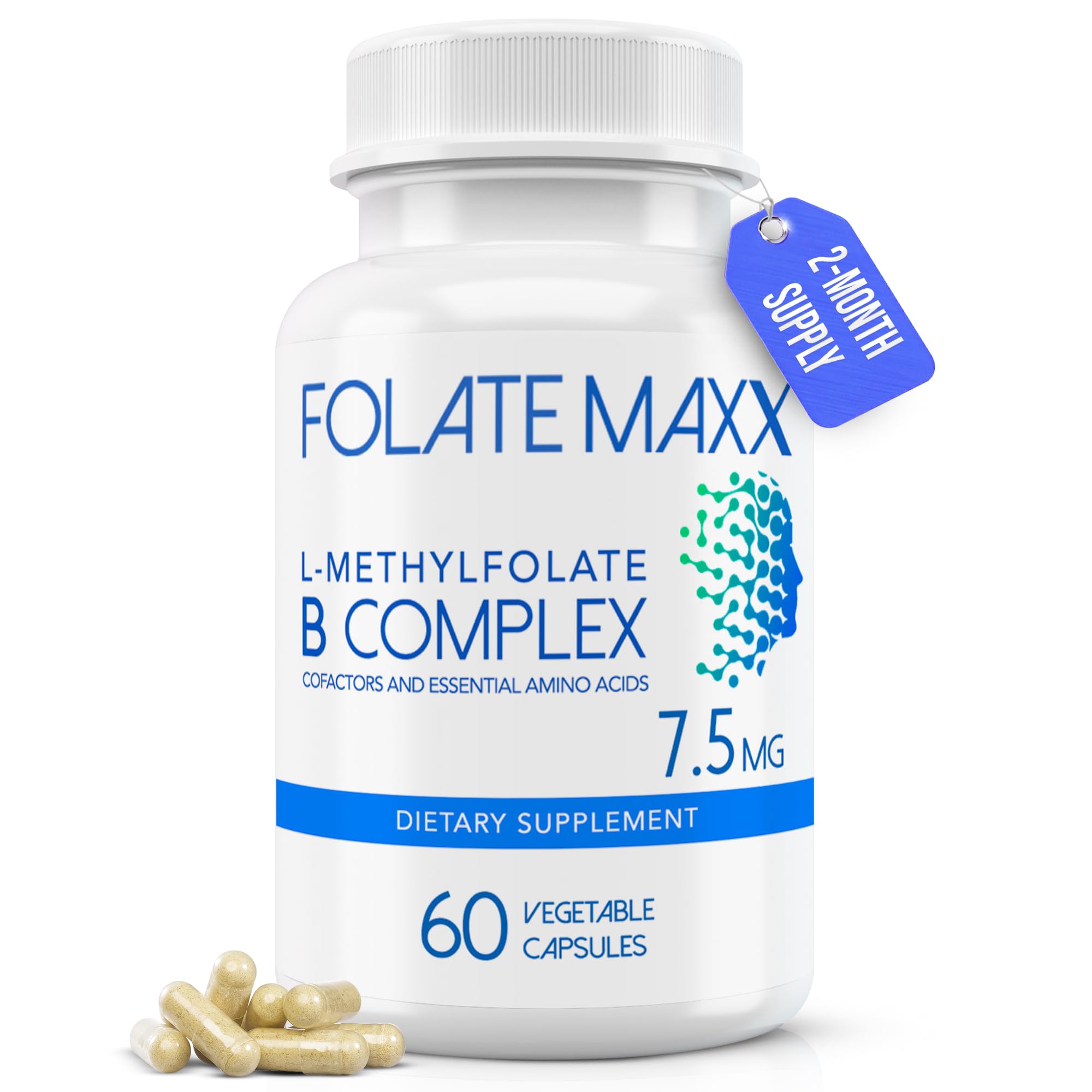 FOLATE MAXX L-Methylfolate 7.5 MG + B12 B6 B Complex 60 ct Professional Active Non-Gmo Gluten-free Methyl 5-MTHF