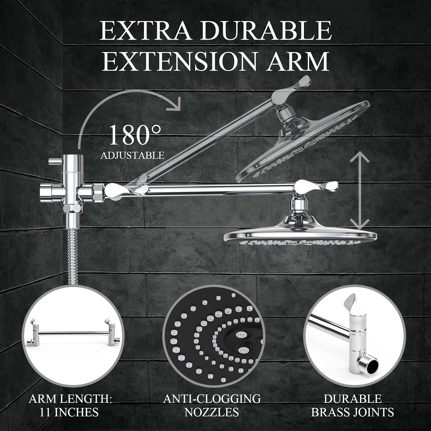 Veken 10 Inch Rain Shower Head with 5 Settings High Pressure Handheld Spray, Rainfall Shower Head with Adjustable Extension Arm, Chrome Dual Shower Head and Handheld Shower Head Combo with 70” Hose.