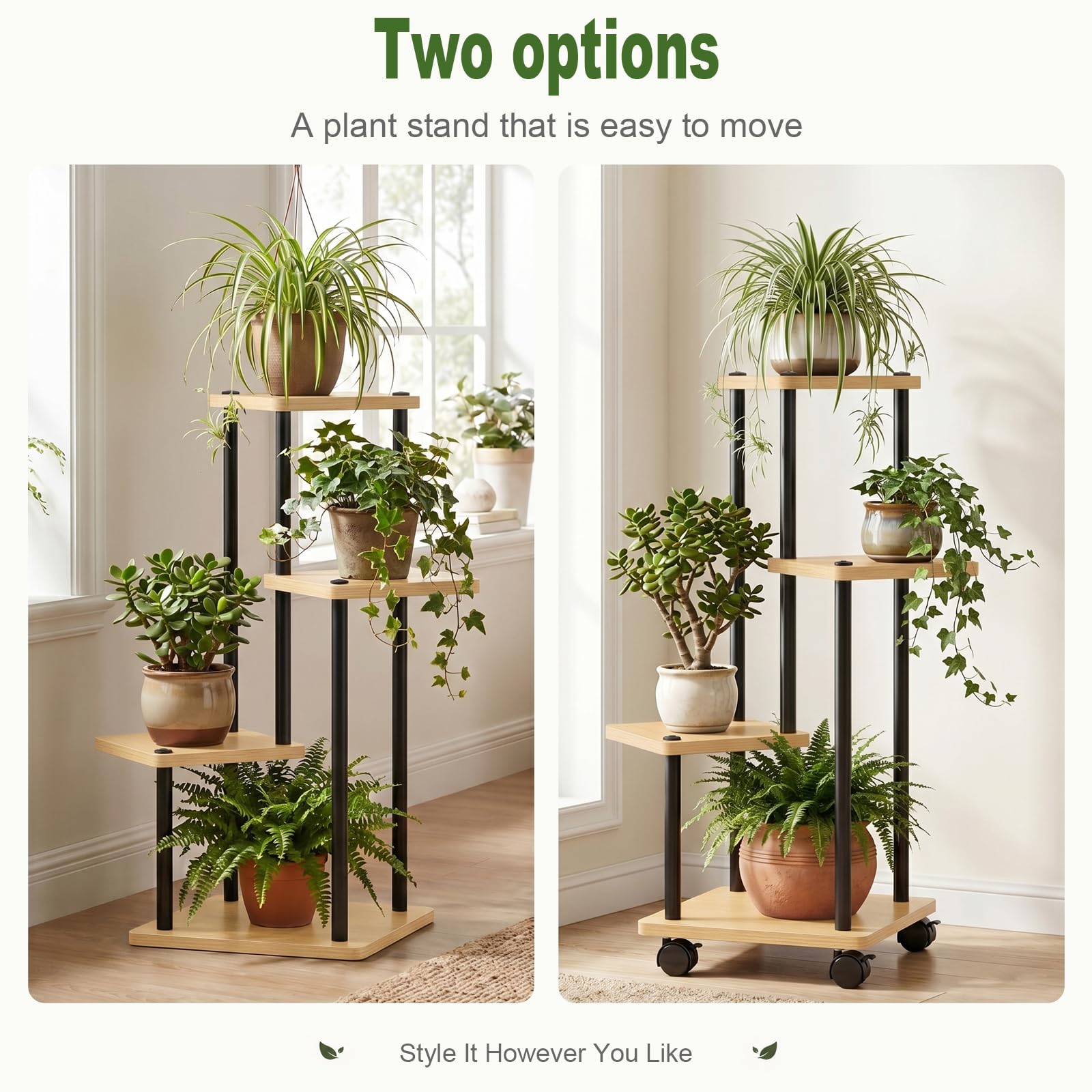 Support Plantes Intérieur À 5 Niveaux à roulettes, Porte Plante Intérieur, Étagère Plante En Métal Brun pour Intérieur Salon Jardin Extérieur (Sans Plantes)