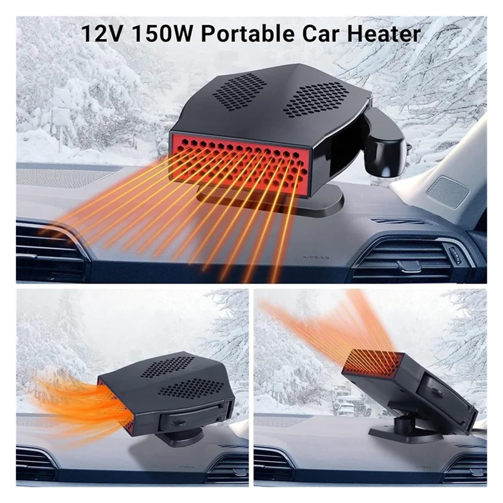 Calentador de coche de 12 V, ventilador eléctrico con base giratoria de 360 ​​grados, secador portátil, desempañador de parabrisas y descongelador.