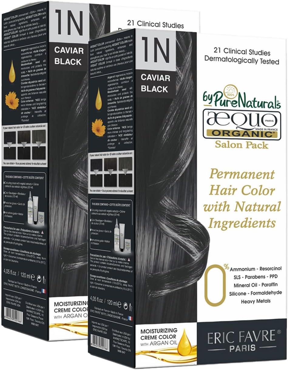 byPurenaturals Aequo Organic Cream Salon Pack Hair Colour 1N Jet Black for Men and Women,120 ML|Natural Long Lasting Permanent Color for Hair, Beard & Mustache|100% Grey Coverage| PPD & Ammonia Free Pack of 2