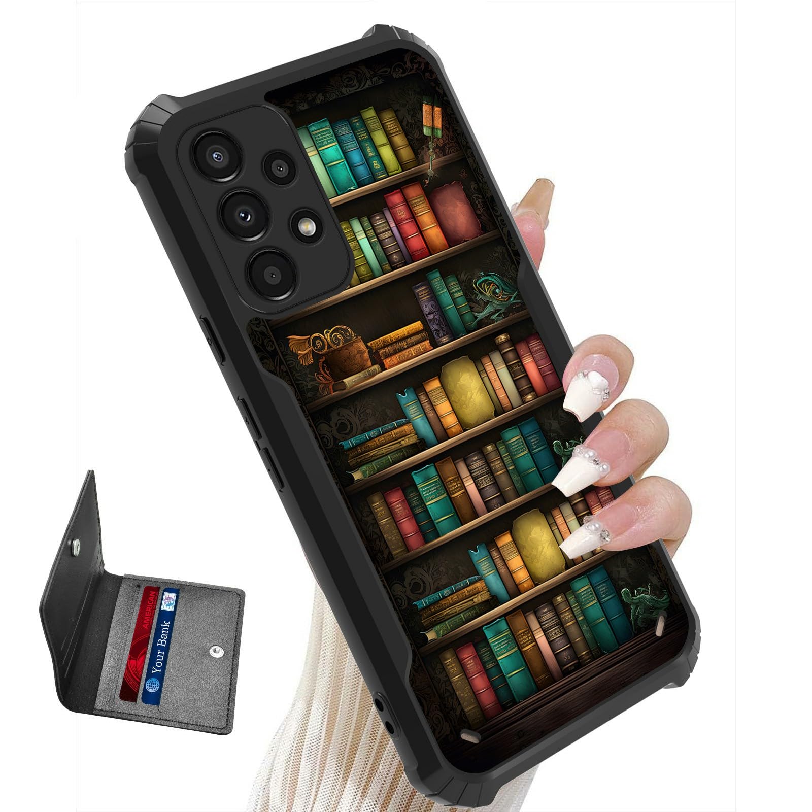 DHYYDSQZ for Samsung Galaxy A32 5G Case with Credit Card Holder Wallet for Men Women Slim Old Library Bookshelf Design Corners Bumper Hybrid
