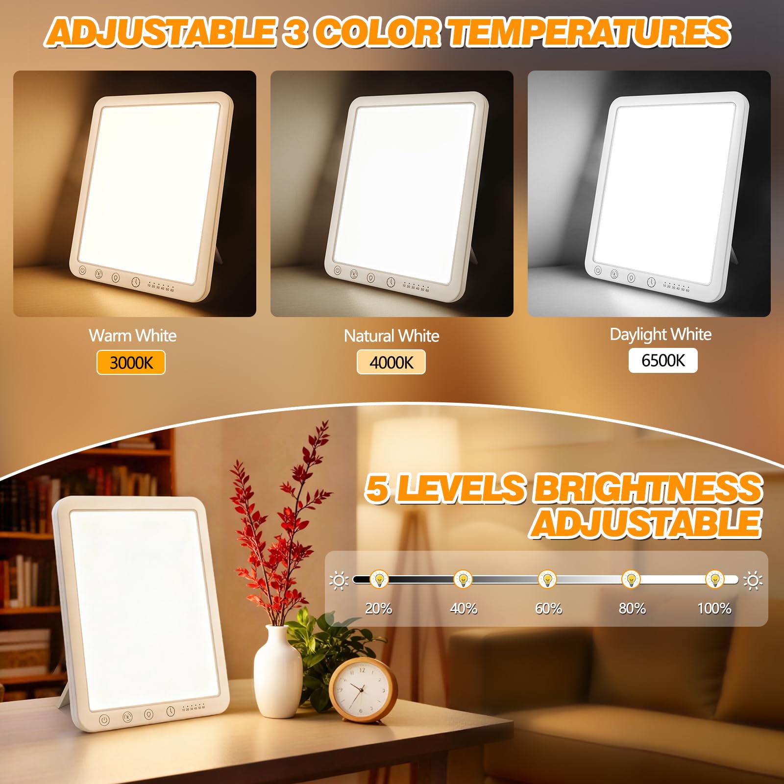 Tageslichtlampe 15000 Lux Dimmbar, UV-freie LED-Lichttherapielampe Tageslicht, 6 Timer, 180° Halterung, Touch-Control Sonnenlicht Daylight Lampe für Depressionen, Vollspektrumlampe für Zuhause/Büro