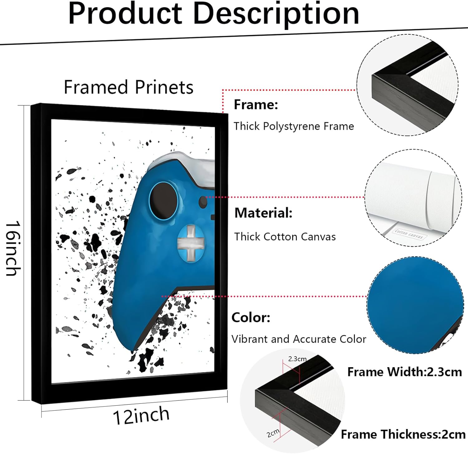 Gaming Canvas Wall Art Paintings Gaming Wall Decor Canvas Art Gamepad Posters Wall Pictures Canvas Painting for Boys Room Wall Art Decor Video Game Themed Gamer Wall Art Posters for Gamer Decor - Image 2