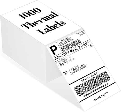 Wonfoucs 1000 etiquetas Fanfold 4 x 6, etiquetas térmicas para envío con línea perforada, papel compatible con impresoras térmicas Zebra Rollo Jadens