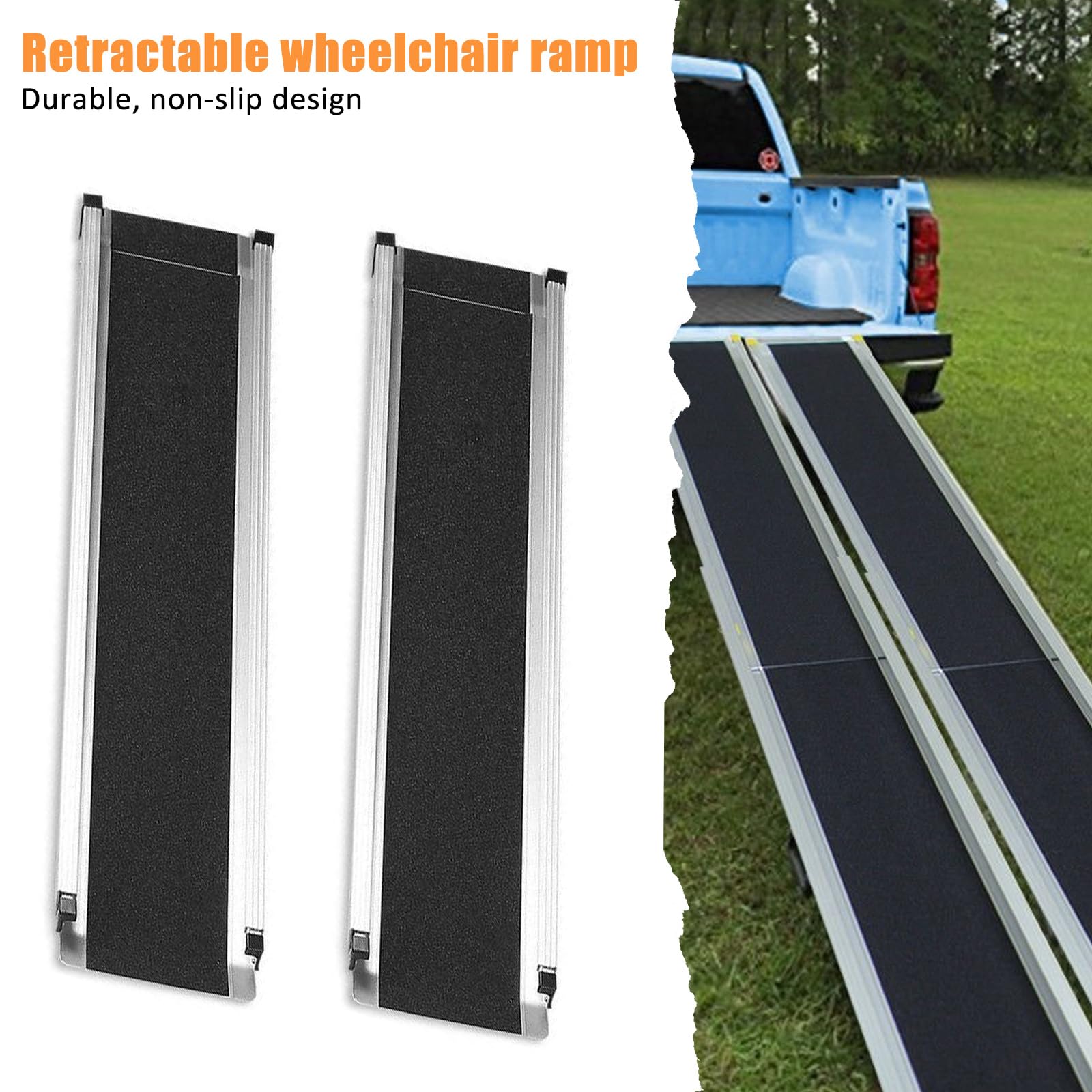 Rampa telescópica para silla de ruedas de 7 pies, rampa de umbral de aluminio portátil ajustable, rampa plegable para scooter de movilidad con superficie antideslizante para puerta del hogar