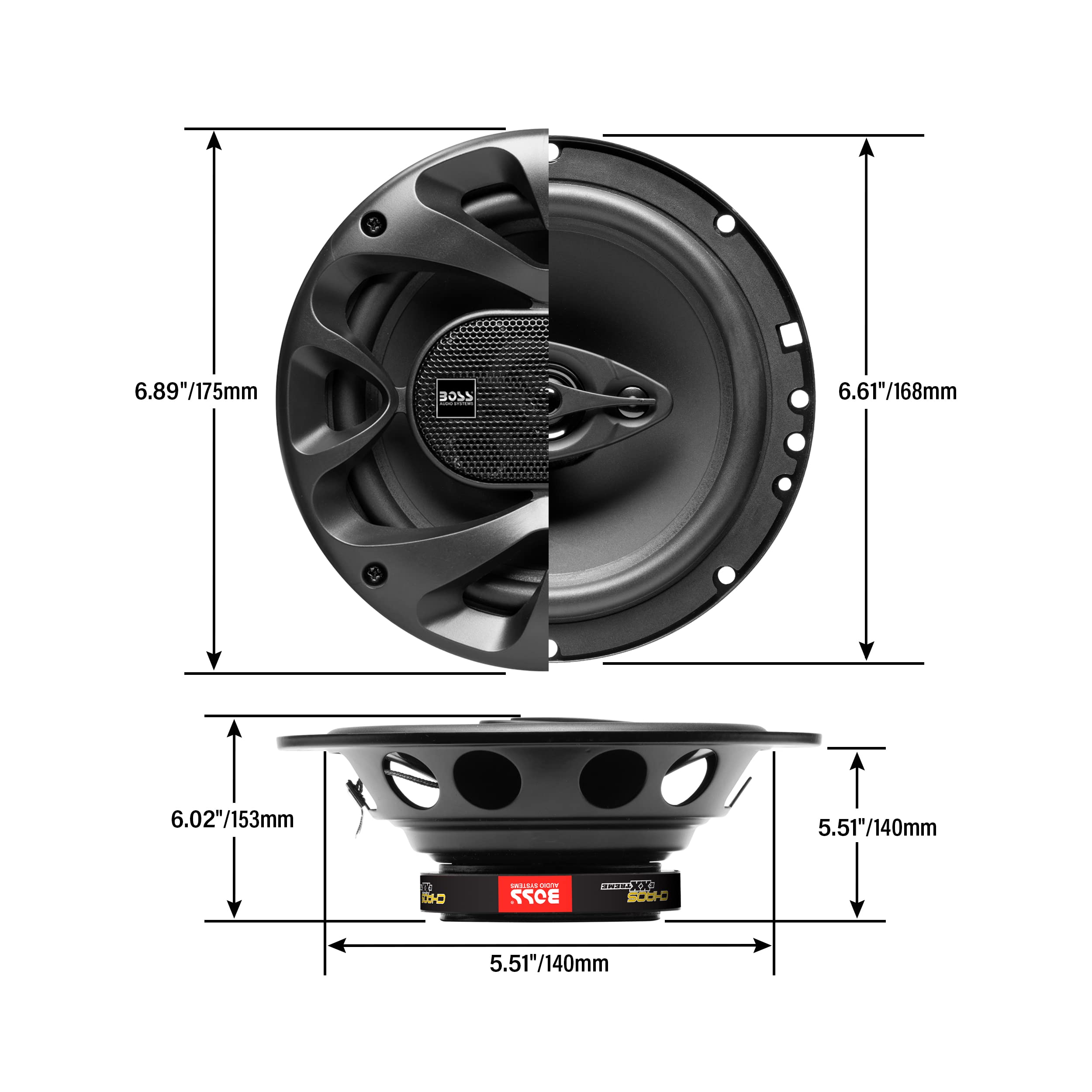 BOSS Audio Systems CH6530B Chaos-Serie 6,5 Zoll Auto-Stereo-Türlautsprecher - 300 Watt Max, 3-Wege, Vollbereichs-Audio, Hochtöner, Koaxial, paarweise verkauft