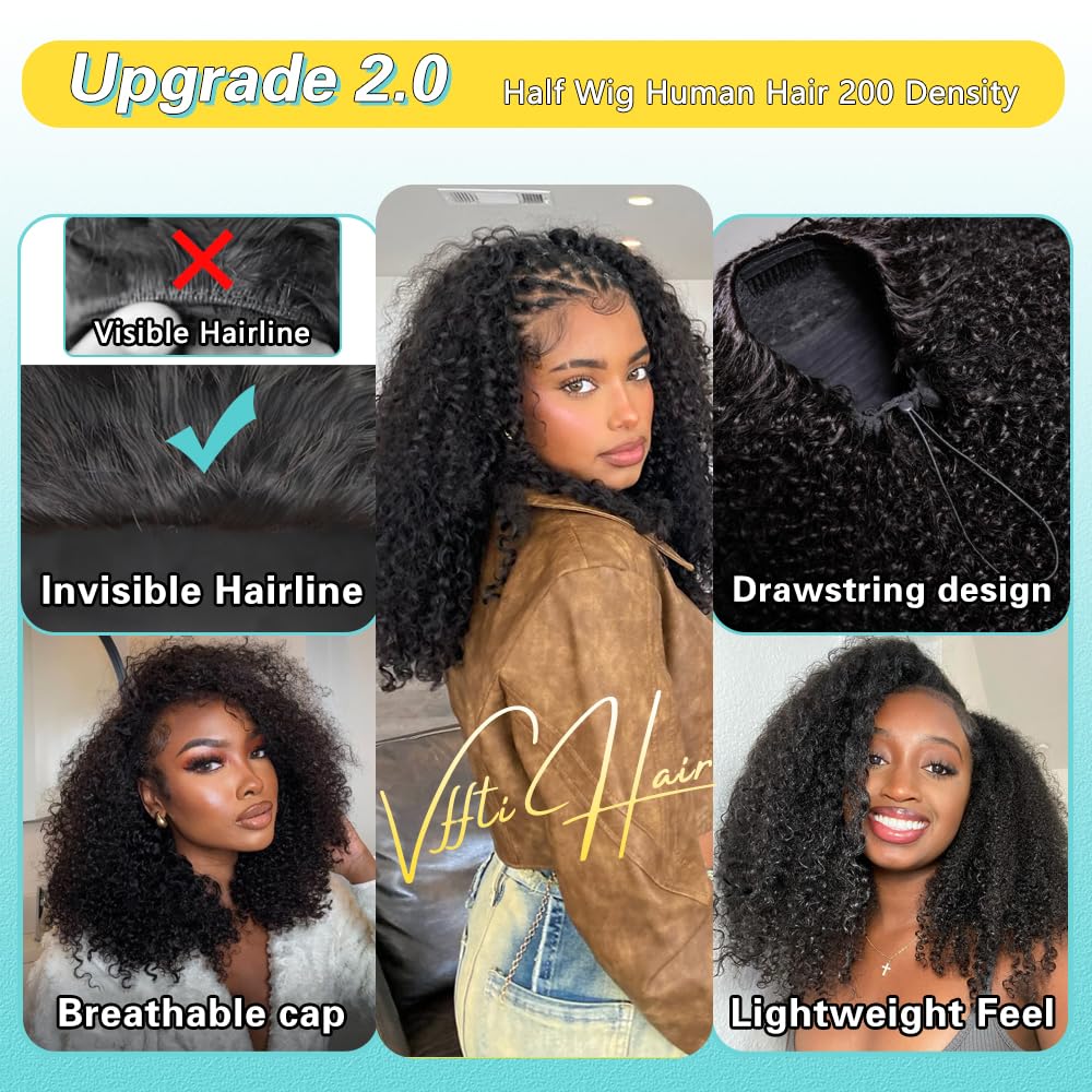 Amazon.com : VFFTI Wear Go Kinky Curly Half Wig Human Hair  display picture 3