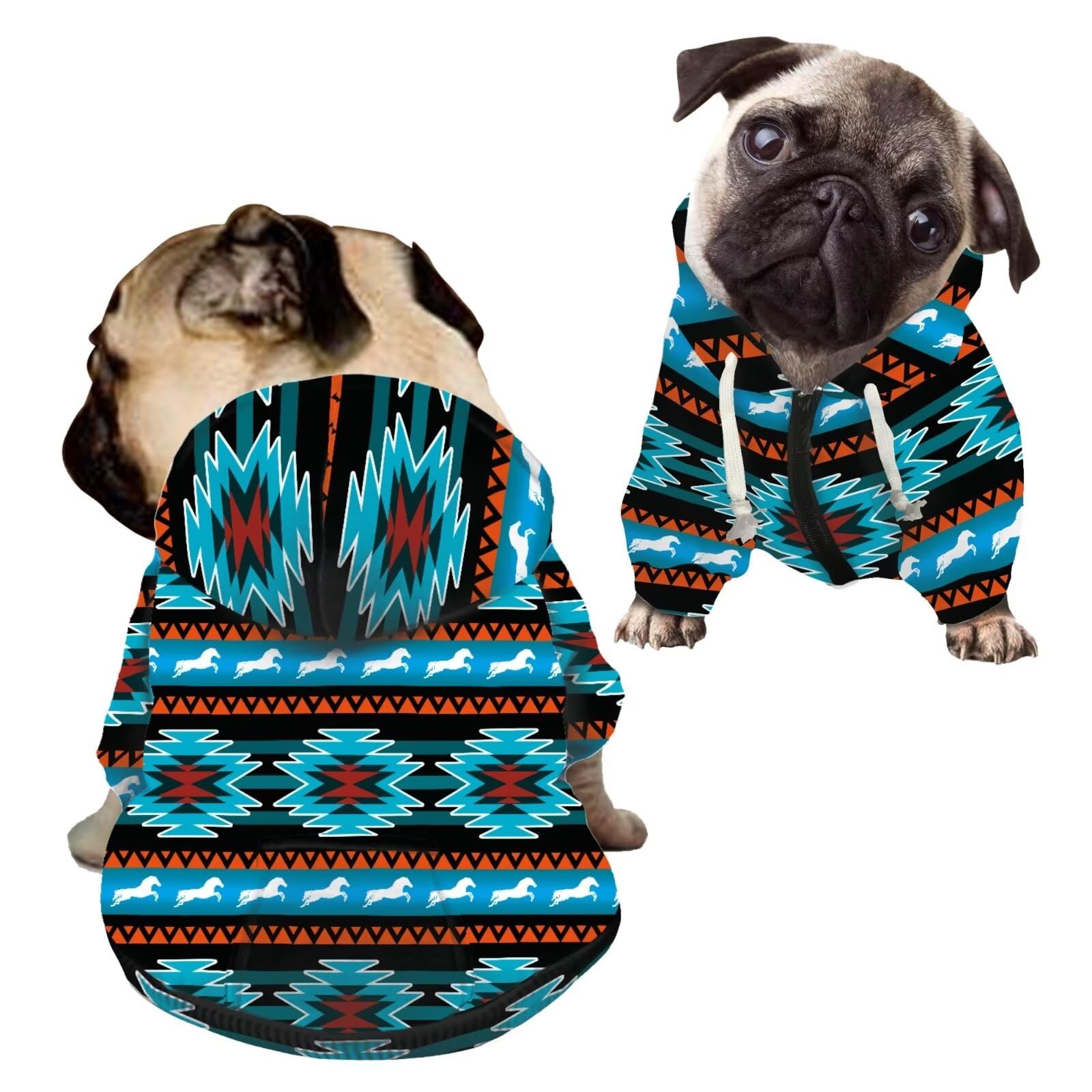 Howilath Dog Hoodie Blue Tribal Enthic Cold Weather Dog Coat Hooded Sweatshirt with Pocket Zipper Closure for Puppies,Cats, Medium Dogs - S