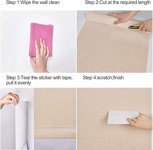 Miniatura 5 de Mecpar Papel de contacto caqui de 177 x 118 pulgadas papel pintado de lino sintético texturizado color caqui neutro extraíble autoadhesivo para