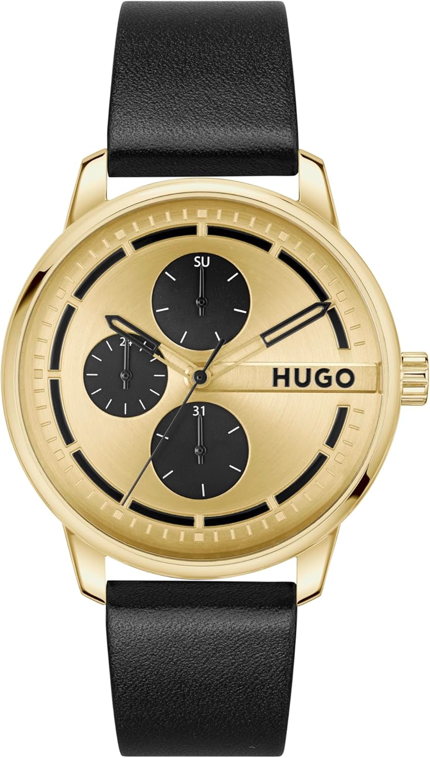 HUGO #Stamp Multi Men's Multifunction Quartz Watch, Stainless Steel, Water Resistant Up to 3ATM/30 Meters - Classic Everyday Timepiece - Gift for Him, 44mm