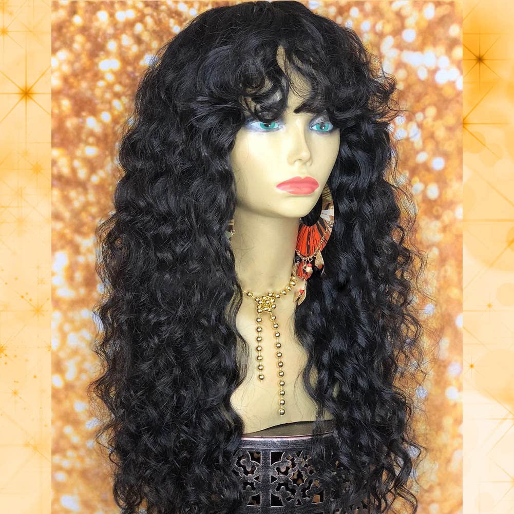 Deep Wave Bang Wig 180 Density Full Machine Made Human Hair Brazilian Hair Deep Wave Bang Wig 180 Density Full Machine Made Human Hair  main image 2