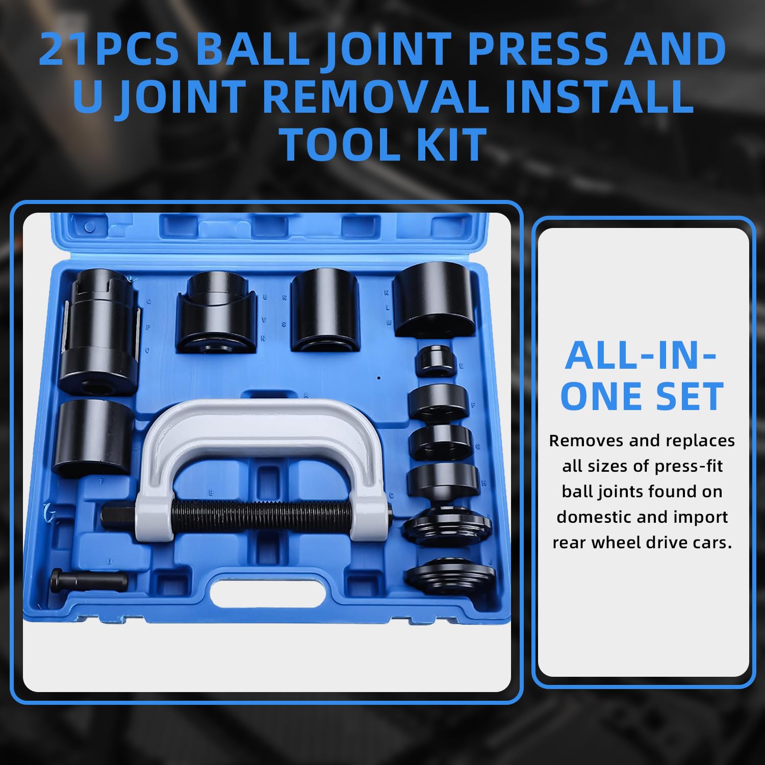 Autojack 21-Piece Ball Joint Press Kit – Removal & Installation Tool Set For Car & Van With Storage Case (BJS21KIT)