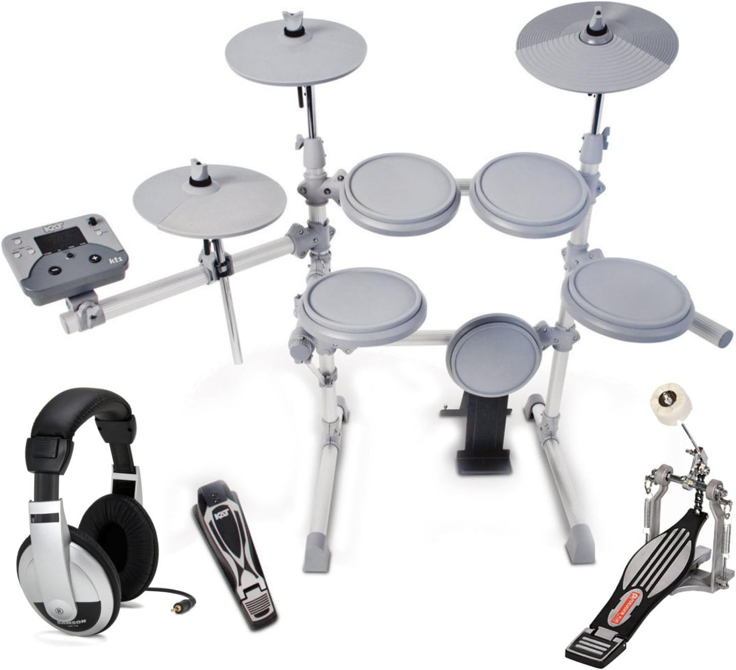KAT KT1 5-Piece Digital Drum Set with Single Bass Drum Pedal and Headphones