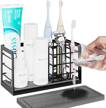 Toothbrush Holders, Bathroom Organizers and Storage with Instant Drying Stone, 6 Slots Bathroom Accessories with Adjustable Toothpaste Holders, Bathroom Counter Organizer