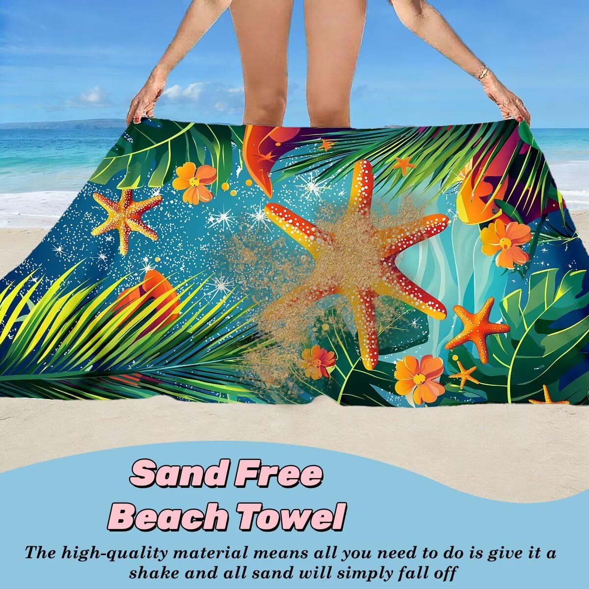 Toalla Playa 100x220 cm, Toalla Gimnasio Microfibra Secado Rapido, Juego de 2 Antiarena Toallas de Playa, Ligera Compacta Toallas Microfibra Grande, Regalo Hombre Regalo Mujer (Estrella de mar) -4973
