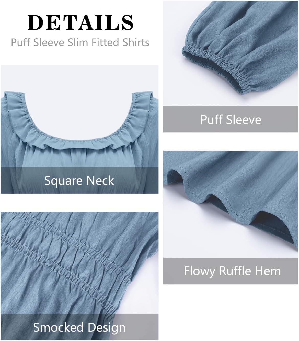 Womens Puff Long Sleeve Babydoll Tops Square Neck Ruffle Peplum Blouse Smocked Loose Fit Tunic Top Dressy Tee Shirts - Image 4