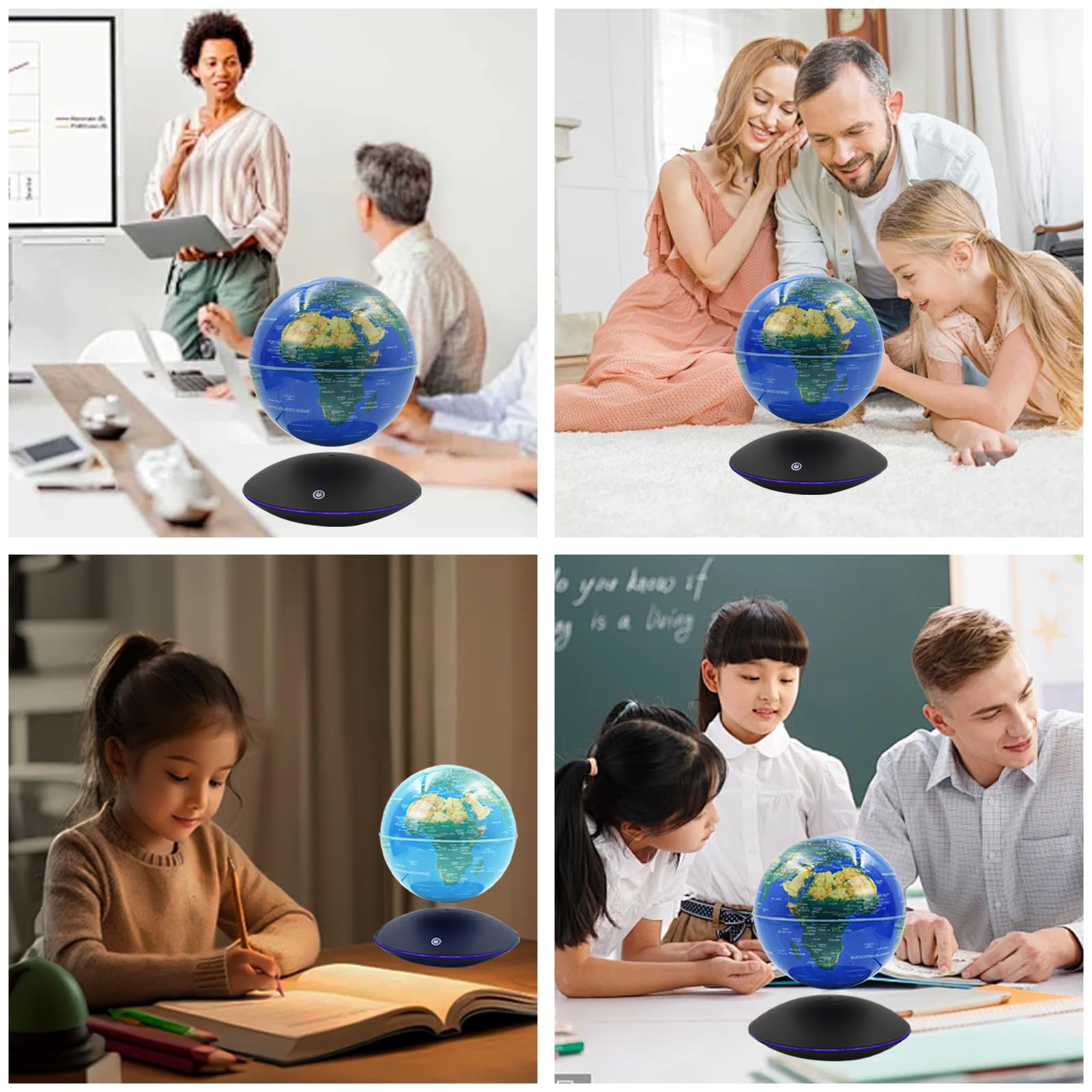 Globe terrestre flottant lumineux avec 7 lumières de couleur, contrôle tactile et dégradé de lumière, champ de lévitation magnétique, carte du monde pour éducation et cadeau, décoration de