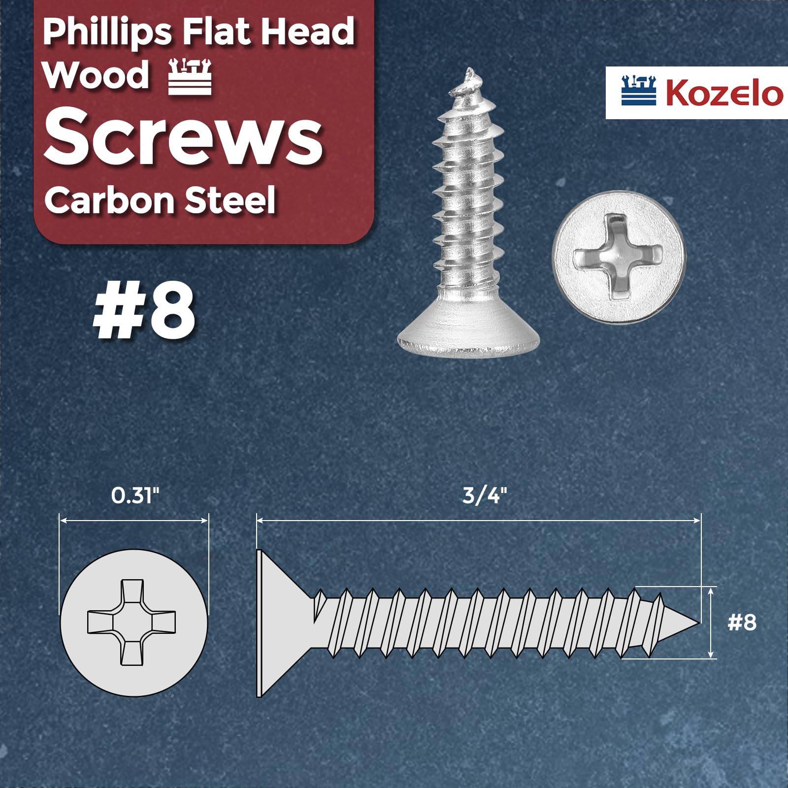 Kozelo 500pcs Phillips Flat Head Wood Screws - Image 2
