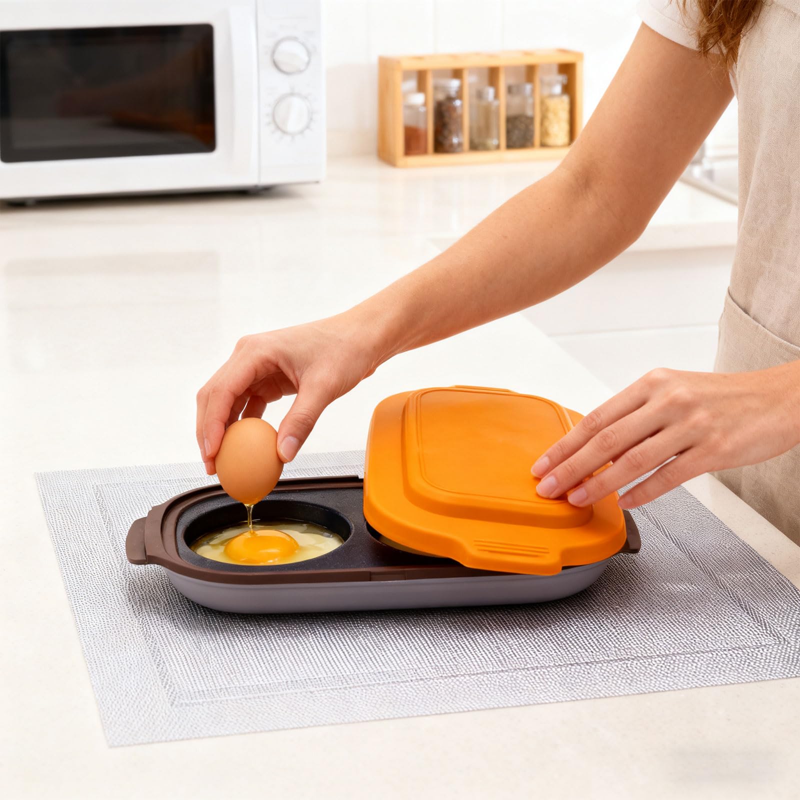 Metall und Silikon Mikrowellen Eierfritteusen, Zonen Kochen für Frühstücksburger, schnelle Zubereitung, Küchenhelfer, schnelles Frühstückseier Maker