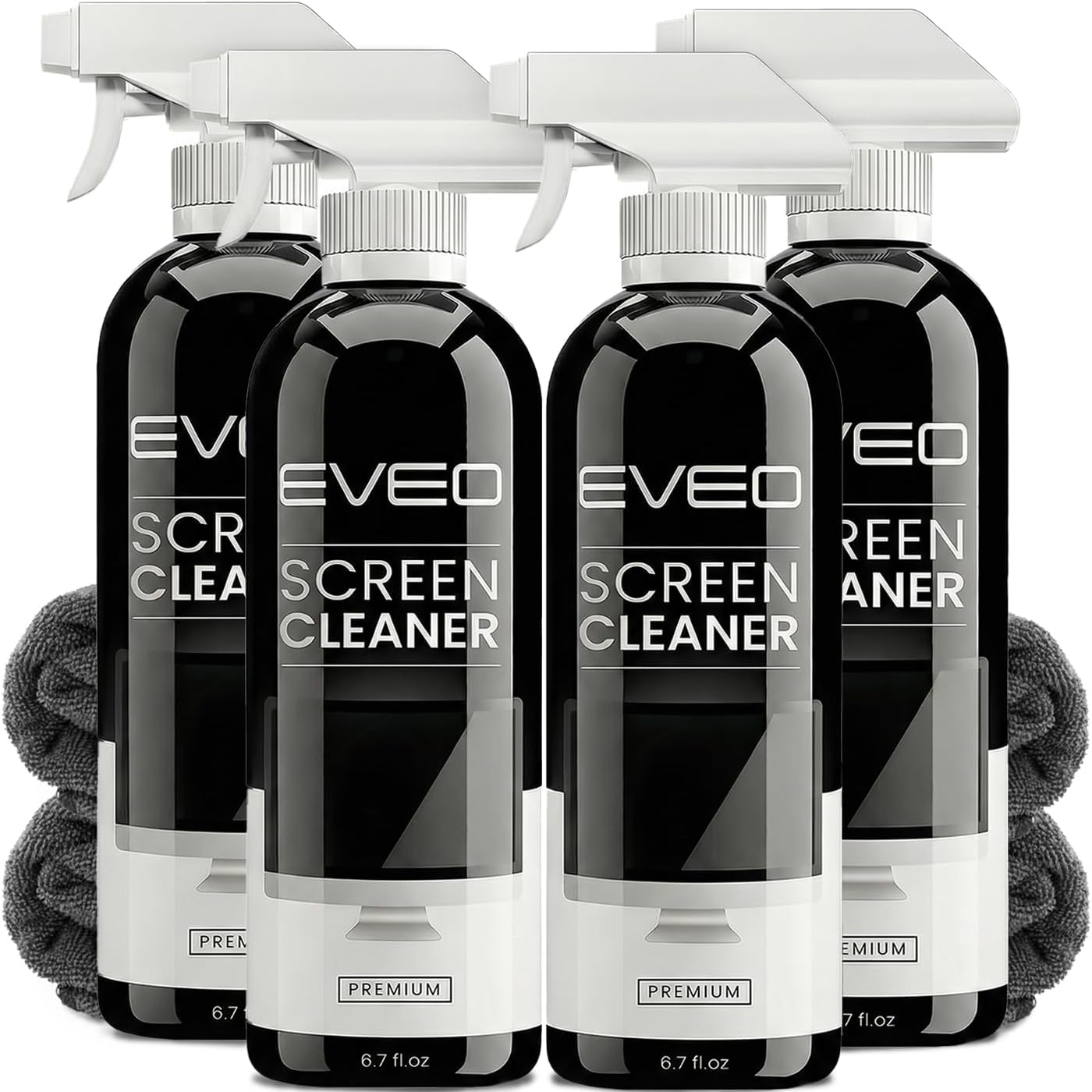 Eveo Screen Cleaner Spray (16Oz X 4 Pack) - Large Bottle Tv Cleaner, Computer For Laptop, Phone, Ipad Electronic Microfiber Cloth Included