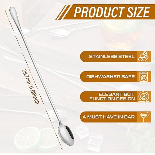 Miniatura 2 de Cuchara de mango largo de 12 pulgadas, cucharaditas de té helado, agitadores de café, cucharas de helado de acero inoxidable, cucharas para revolver