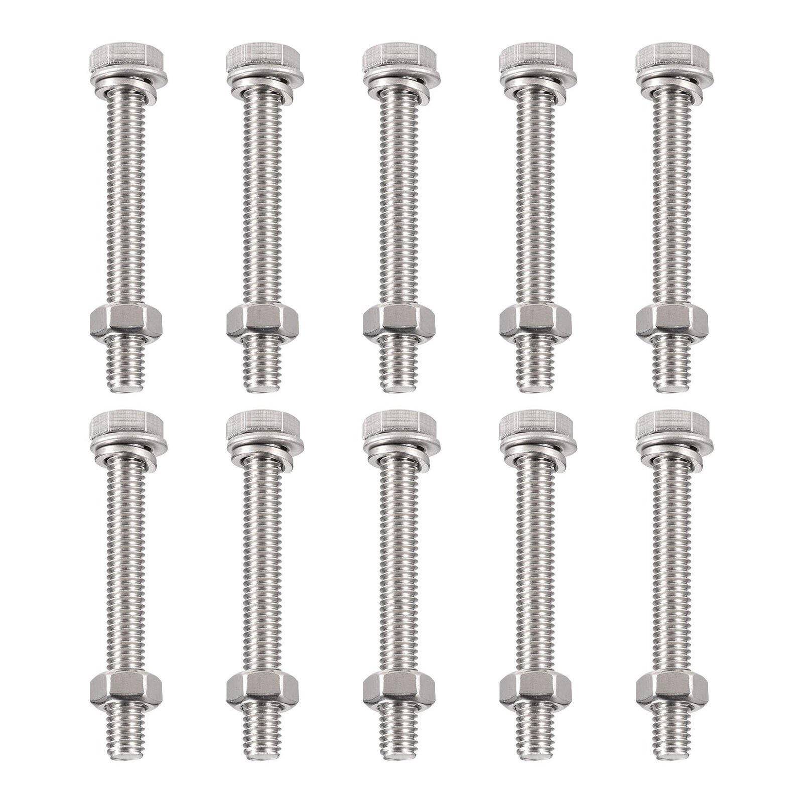 TA-VIGOR 10Pcs M6 x 50mm Hex Head Screws Bolts, Nuts, Flat & Lock Washers Kits, Fully Thread Hexagon Bolts