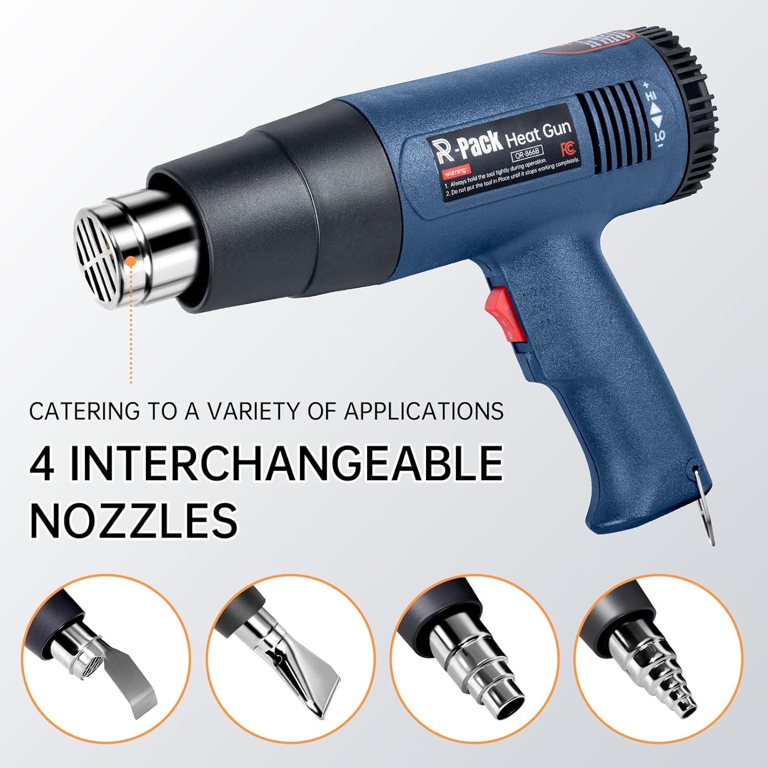 Heat Gun 1800W 250℉~1095℉ Adjust Temperatures in Real-time with 4 Nozzles for Soften paint, Putty Removal, Shrink Wrap, Loosen Rusted Nuts or Bolts, Digital (866A)