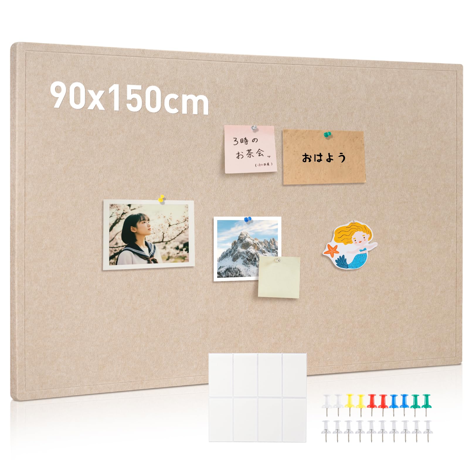 Walspax 大型掲示板 150x90cm 折り畳み式 フェルトボード コルクボード 壁掛け テープ付き 穴あけ不要 おしゃれ 写真壁 伝言板 収納 室内装飾 事務用品 オフィス ワークスペース 自宅 リビング 教室 玄関 子供部屋（キャラメル）