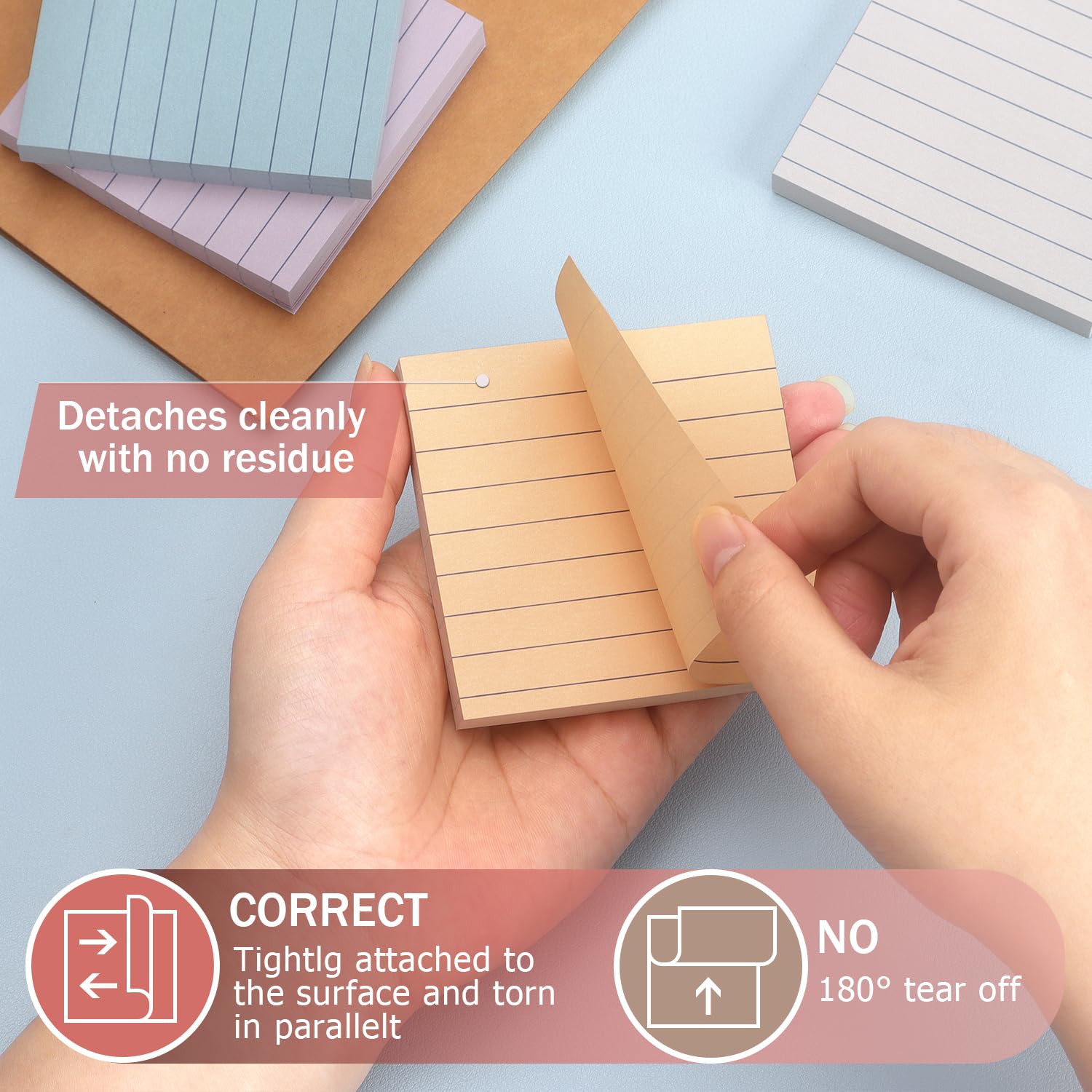 4x6 Inch Lined Sticky Notes, 8 Pack, Light Colors, Premium Self-Adhesive Notepads, Large Sticky Pads for Office, School & Home Use, Easy to Use, Reusable & Removable