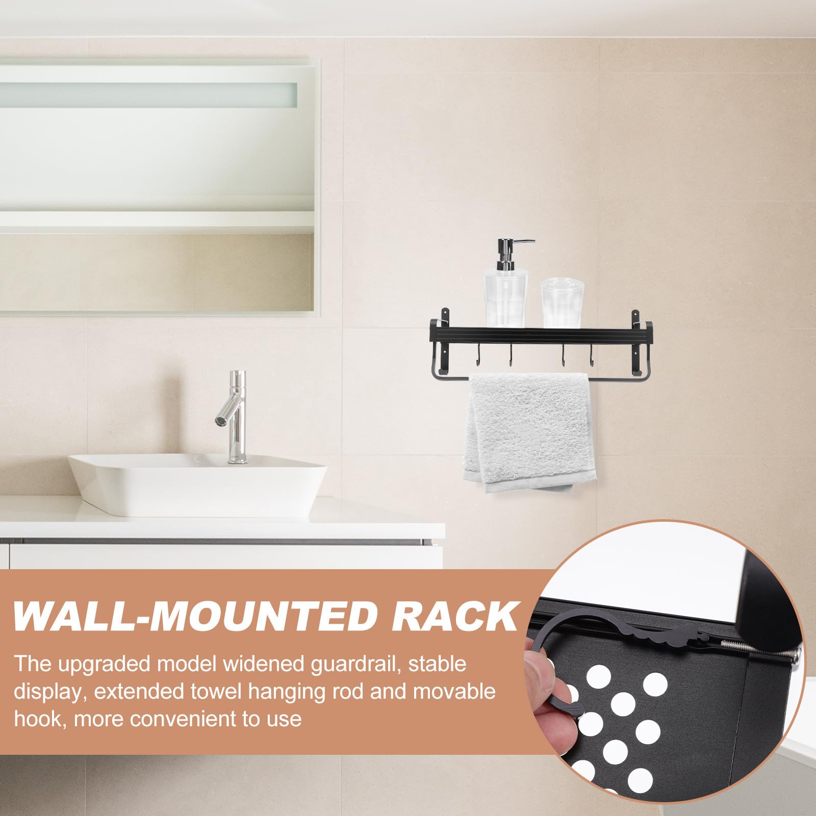 CHILDWEET Estante de Ducha y Mantienen Ordenados los Accesorios de Aluminio Espacial sin Taladro Negro 50 Cm Ganchos de Pared que Previenen Caídas para Baño