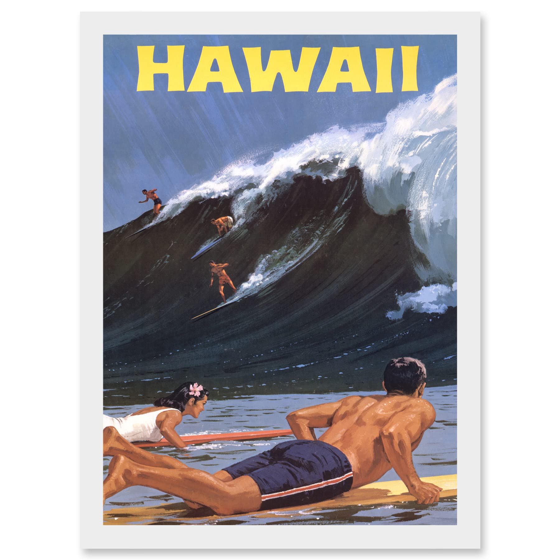 Artery8 Travel Tourism Hawaii USA Surf Ocean Wave A4 Artwork Framed Wall Art Print