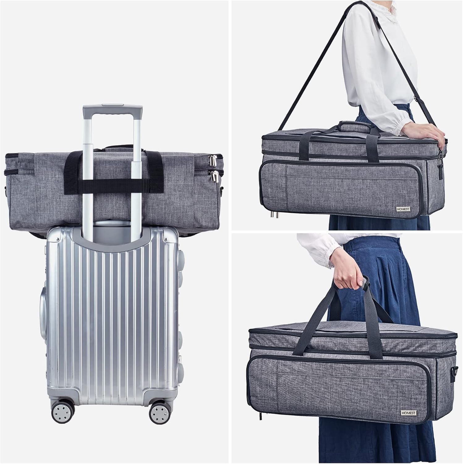 HOMEST Double Layer Carrying Case with Mat Pocket for Cricut Maker 4, Explore 4, Multi Front Pockets for Accessories and Supplies, Grey