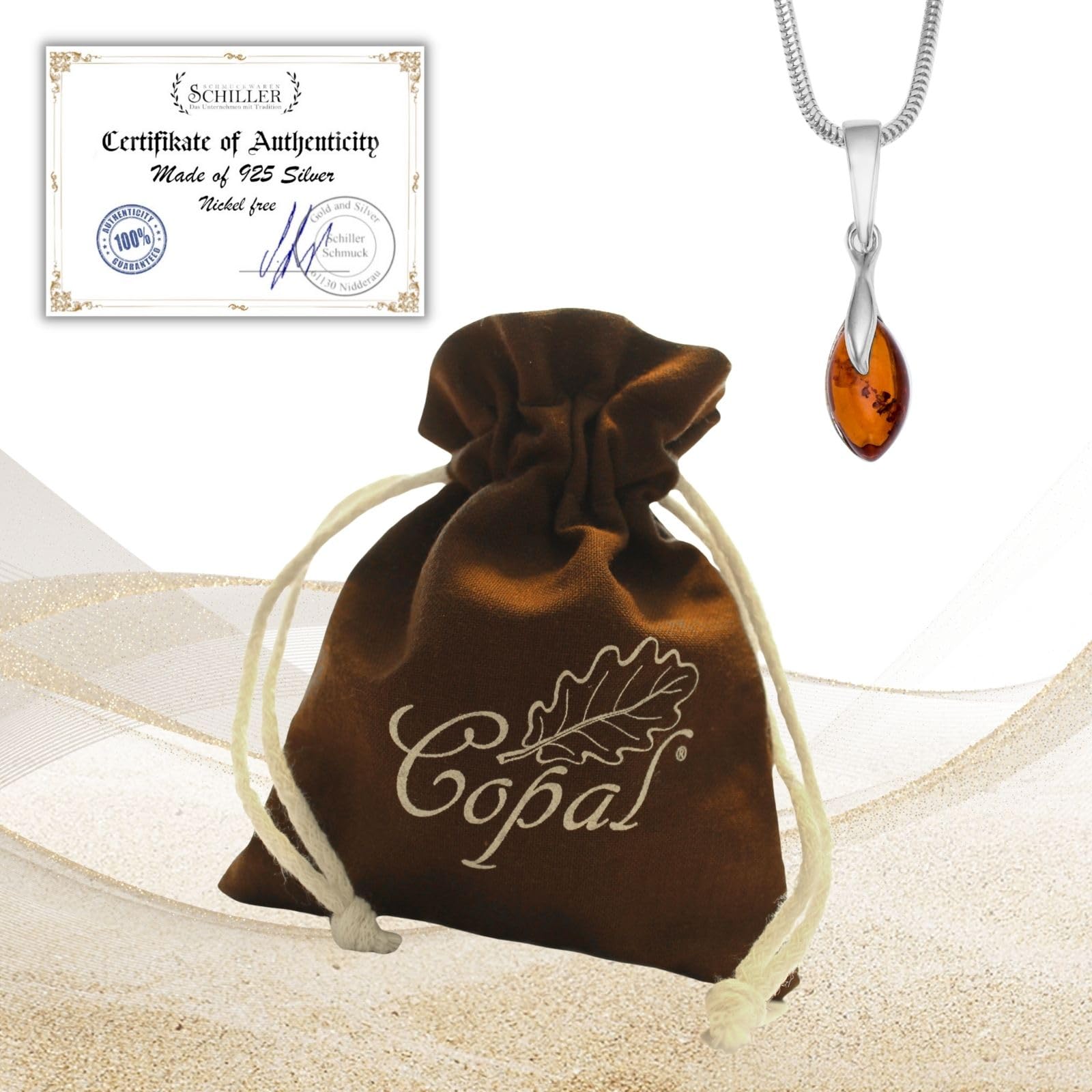 Collar Para Mujer Con Colgante De Ámbar Báltico Color Miel Y Cadena Ajustable De Plata 925
