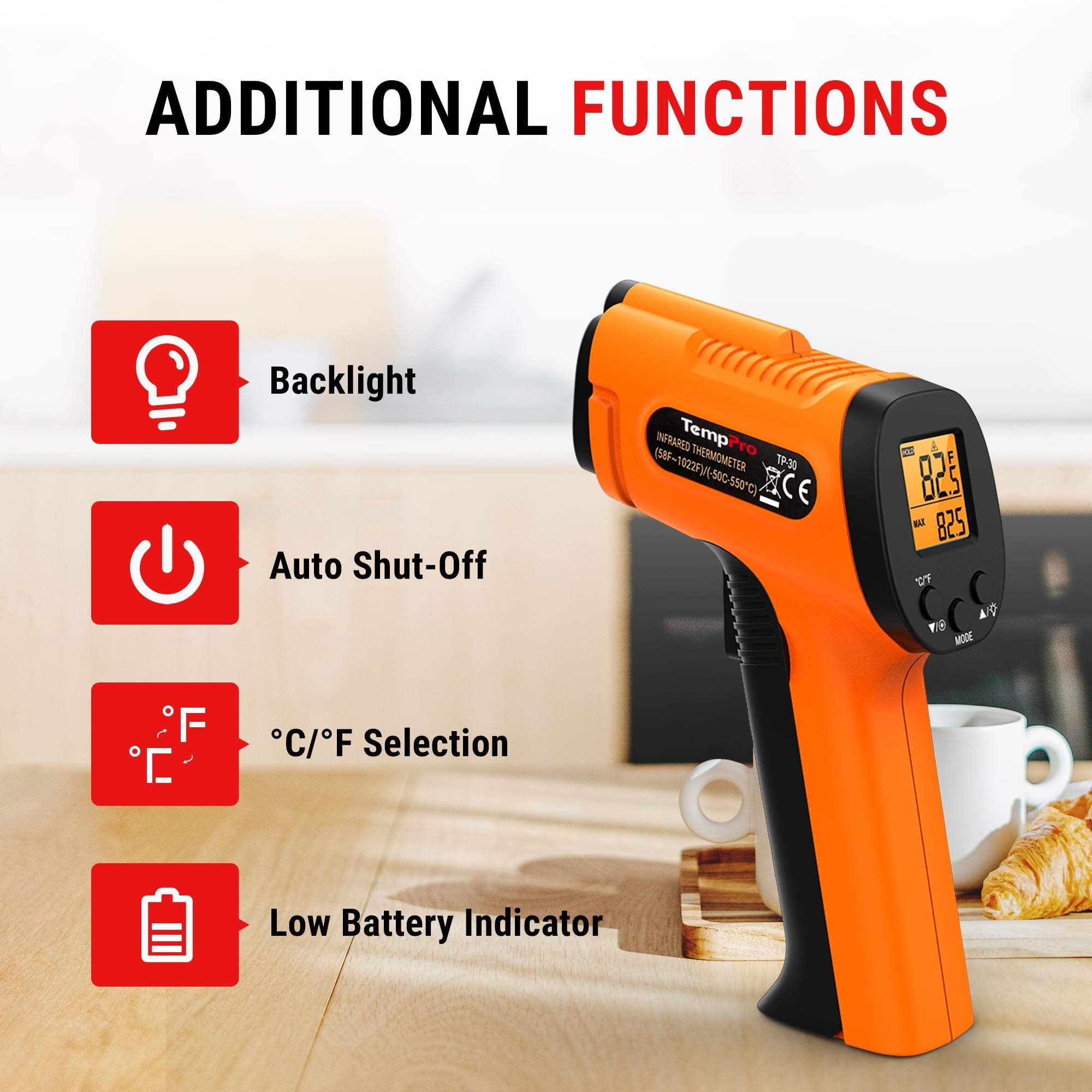 TempPro TempScan Thermometer - Non-Contact Temp Gun -7