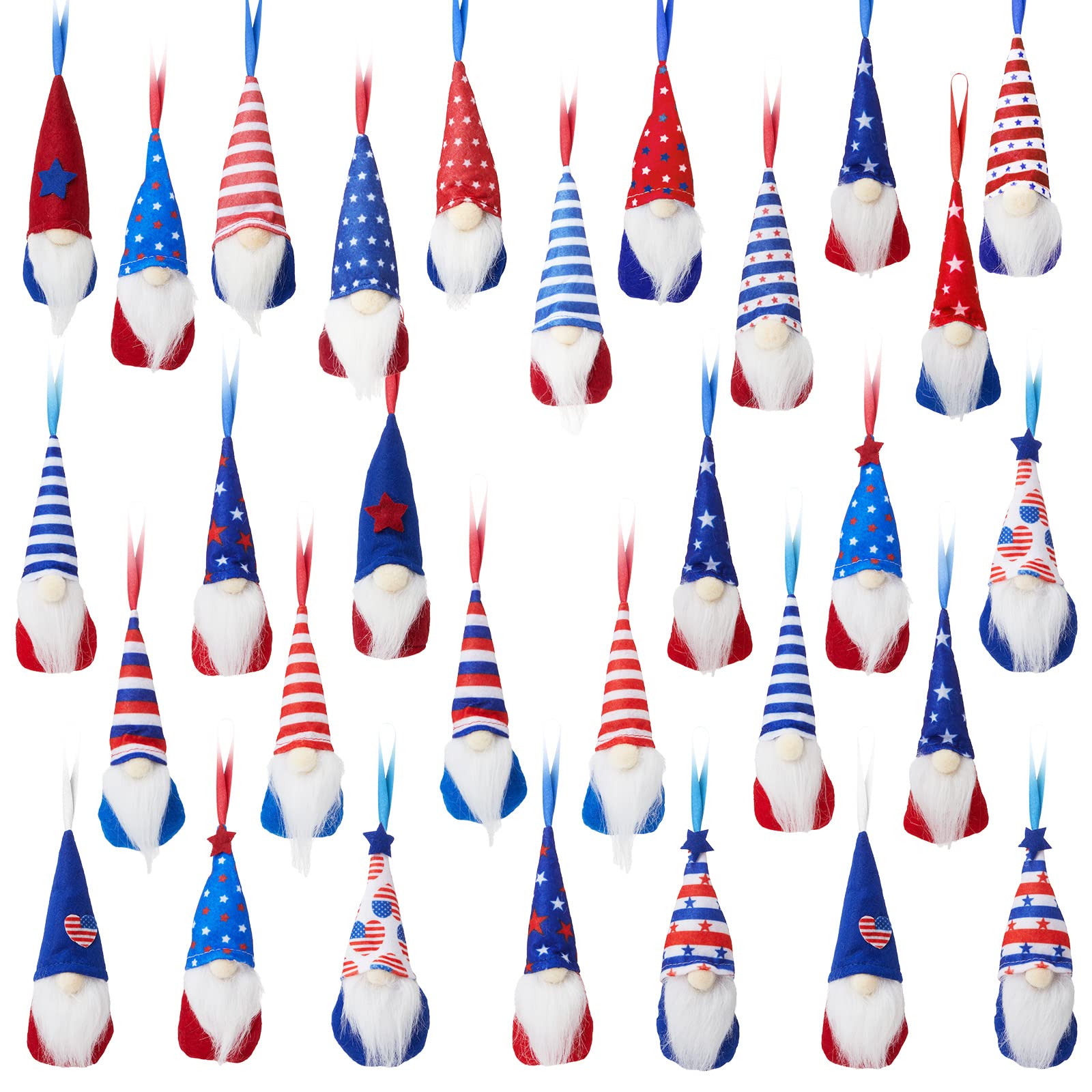 Photo 1 of 30 Pcs 4th of July Gnome Decorations for Tree Hanging Plush Gnomes Memorial Day Ornaments Red White Blue Felt Elf Gift Patriotic Decor for Home 8.2 Inch Cute Gnomes Toy