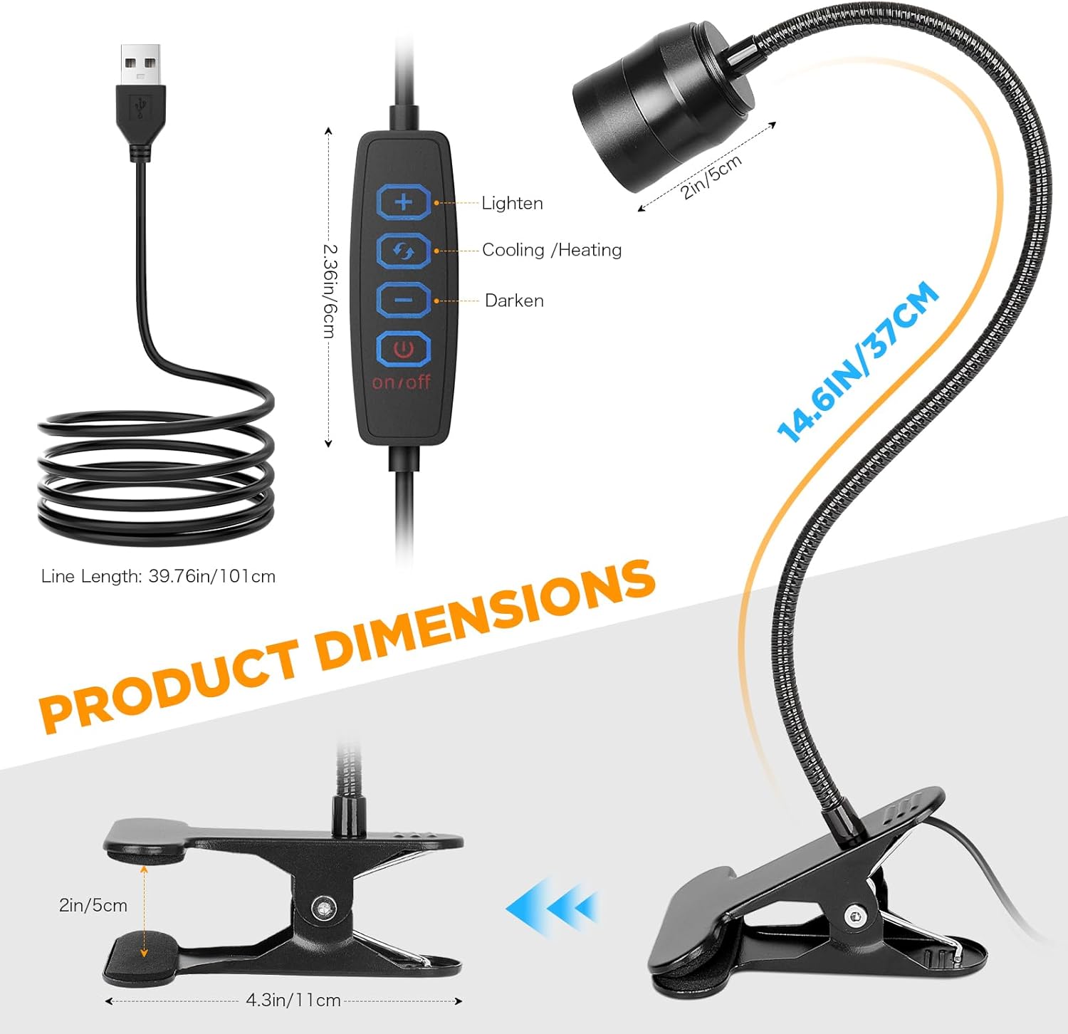Clip on Light - 2 Pack Dimmable Reading Lights for Bed with 3 Color Modes & 10 Brightness & 15°- 80° Adjustable Angle, 360° Gooseneck USB LED Book Lamp with Clamp for Study Headboard Dorm