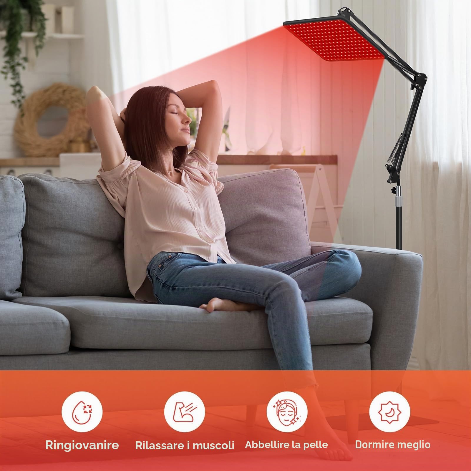 BEICHEN Lampada di terapia con luce rossa per il corpo e il viso, lampada di luminoterapia a infrarossi con supporto stabile, luce rossa 660 nm, pannello di luminoterapia a infrarossi 850 nm e 940