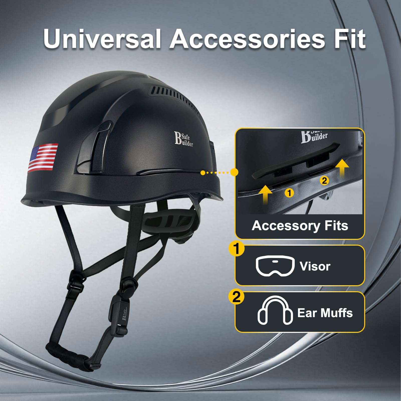 SAFEBUILDER Casques de protection ANSI et CSA de type II ventilés de type 2 classe C, LT pour protection contre les chocs supérieurs avant, arrière et latéraux, mentonnière avec boucle magnétique