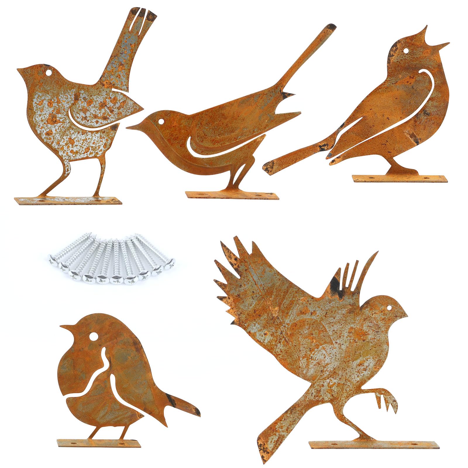 Oiseaux rouillés Geila (lot de 5) pour décoration de clôture d'extérieur