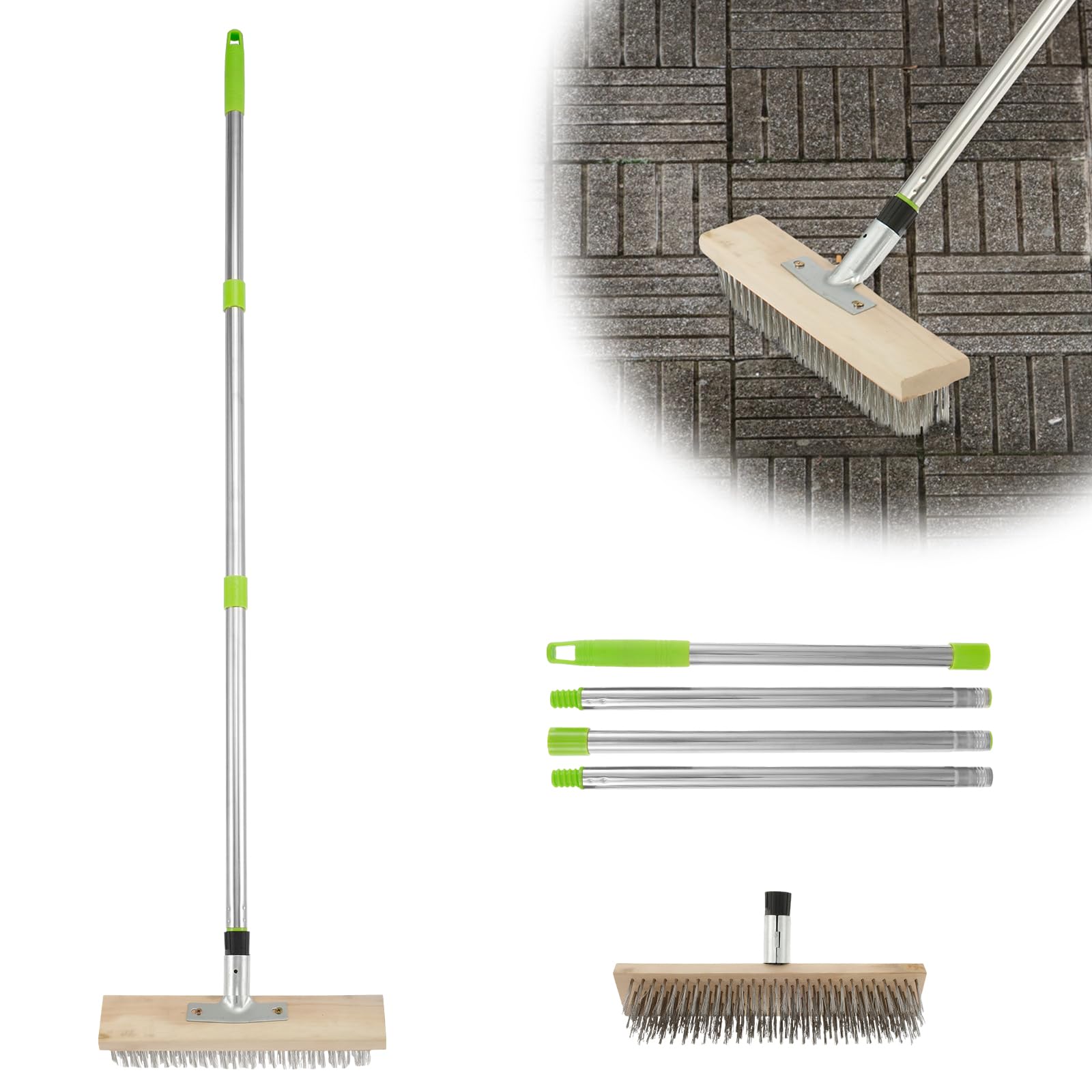 Push Broom Brush for Floor Cleaning, Floor Scrubber Brush, 45° Tilt Deck Scrub Brush, Stainless Steel Deck Wire Brush with 60