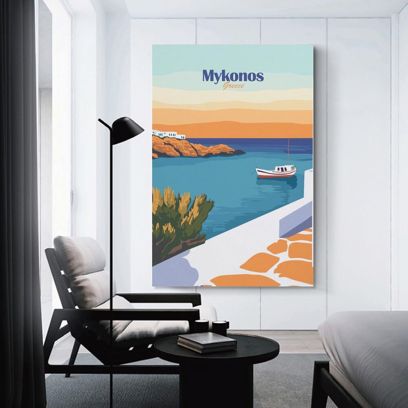 Junmoney Mykonos Greece Canvas Wall Art, 24x36inch(60x90cm), for Wall Displays, Bedrooms Or Room Updates, Ideal for Building A Coordinated Art Wall