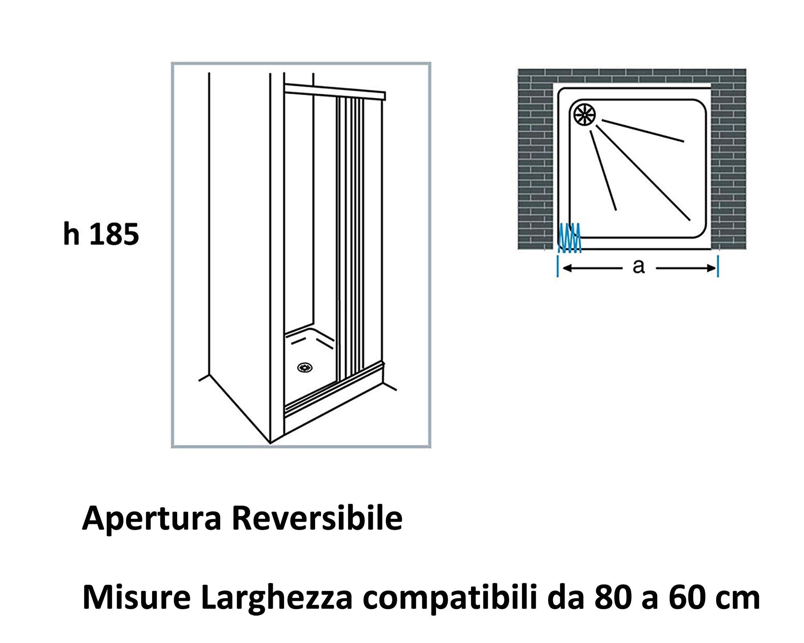 Forte: Parete doccia Flex a soffietto in PVC, Anticalcare, Riducibile, Resistente agli urti, Kit completo, 80L x 185H, Bianco