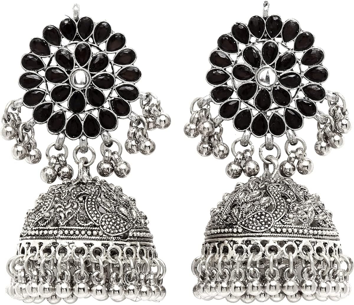 Tribal Collection Traditional Indian Antique Oxidised Silver Stylish Afghan Jhumka Jhumki Earrings for Women Girls