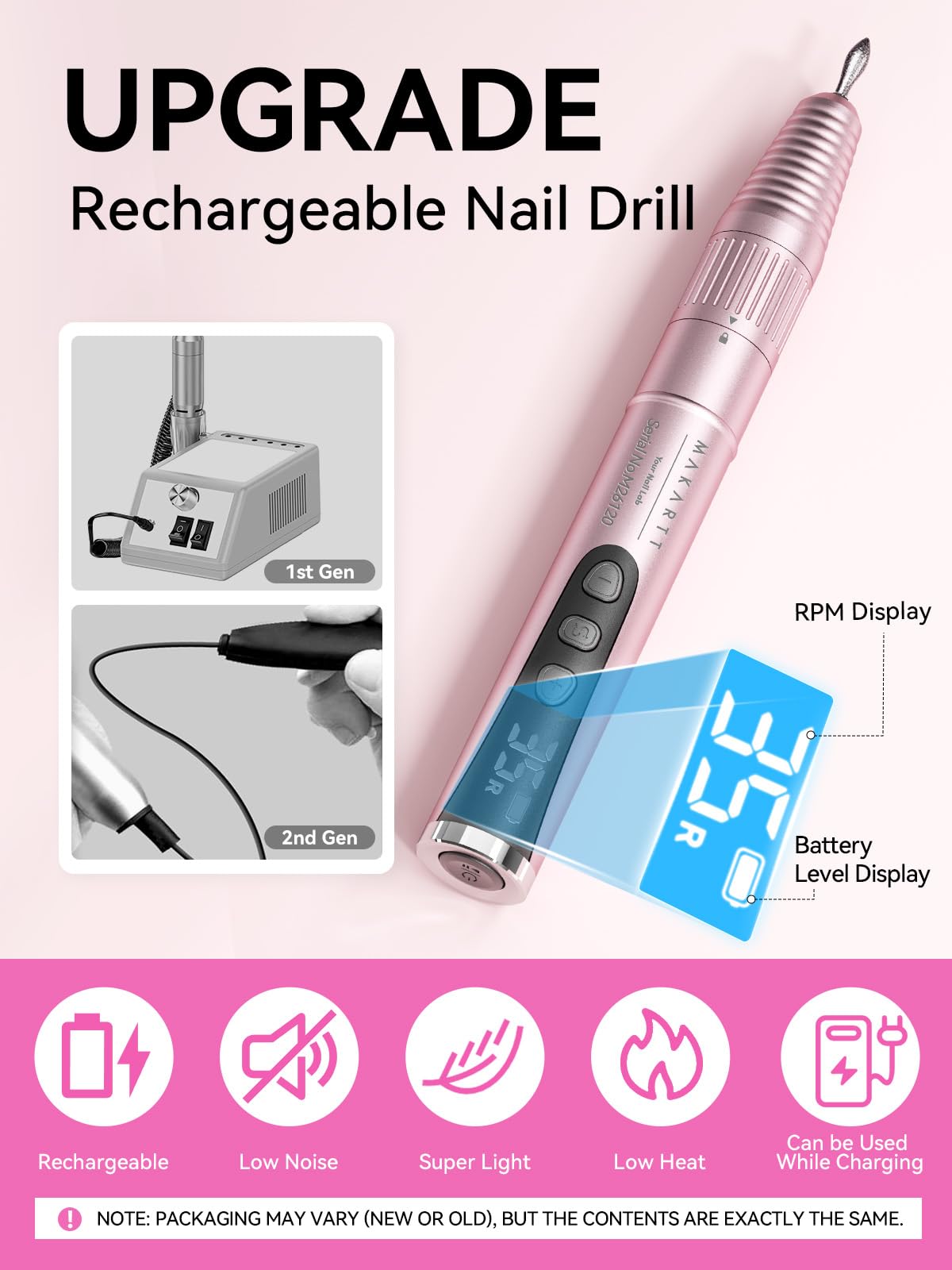 Makartt Ponceuse à ongles électrique professionnelle - 35 000 tr/min - Lime à ongles électrique pour ongles en gel et ongles en acrylique, formes d'ongles, élimination des callosités, silencieuse