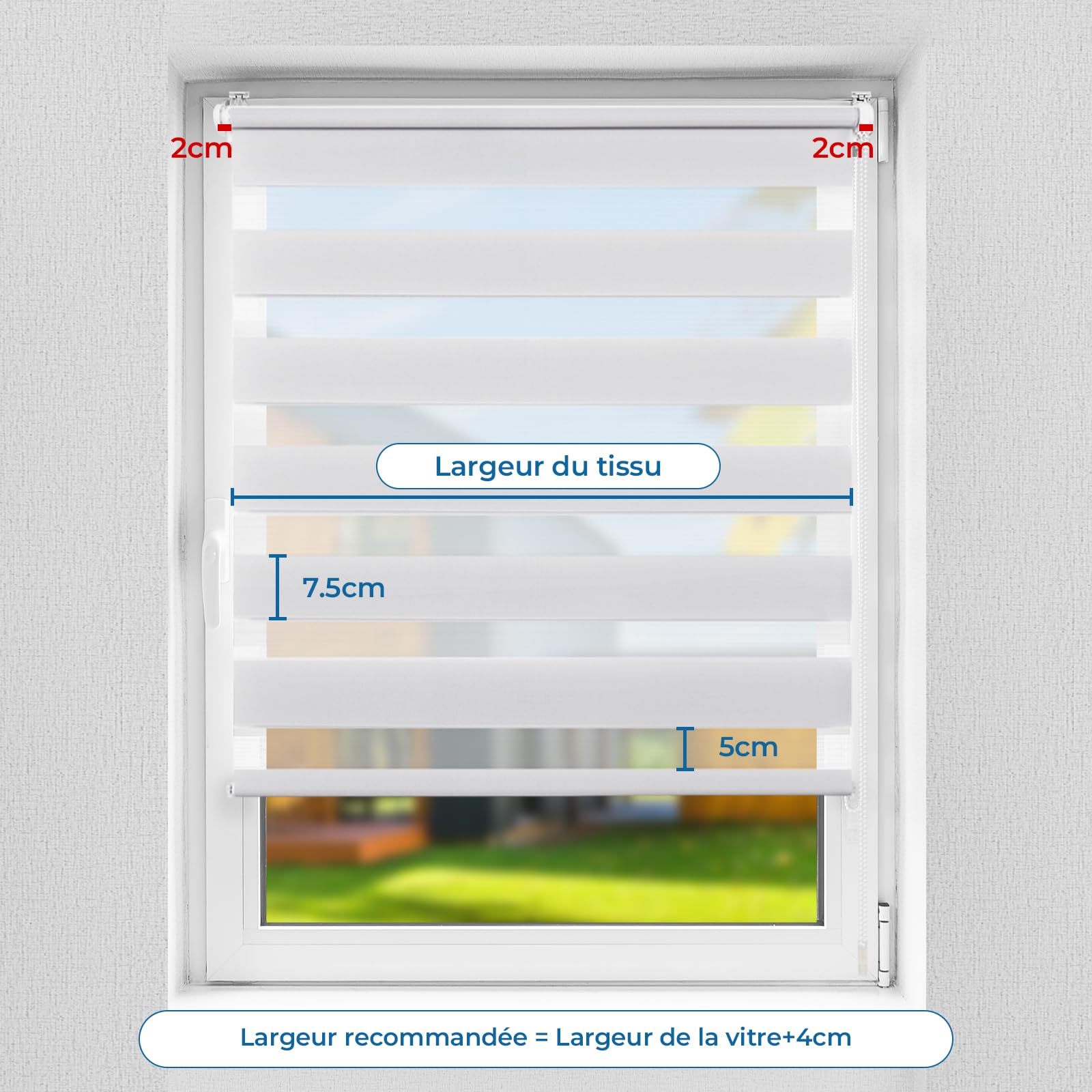 Magiea Store Enrouleur sans Perçage Jour Nuit, Double Tissu, Facile à Installer pour Fenêtre ou Porte, Protection Solaire Vie Privée, Blanc, 45l x 150L cm(Largeur du Tissu 45 cm) - 4