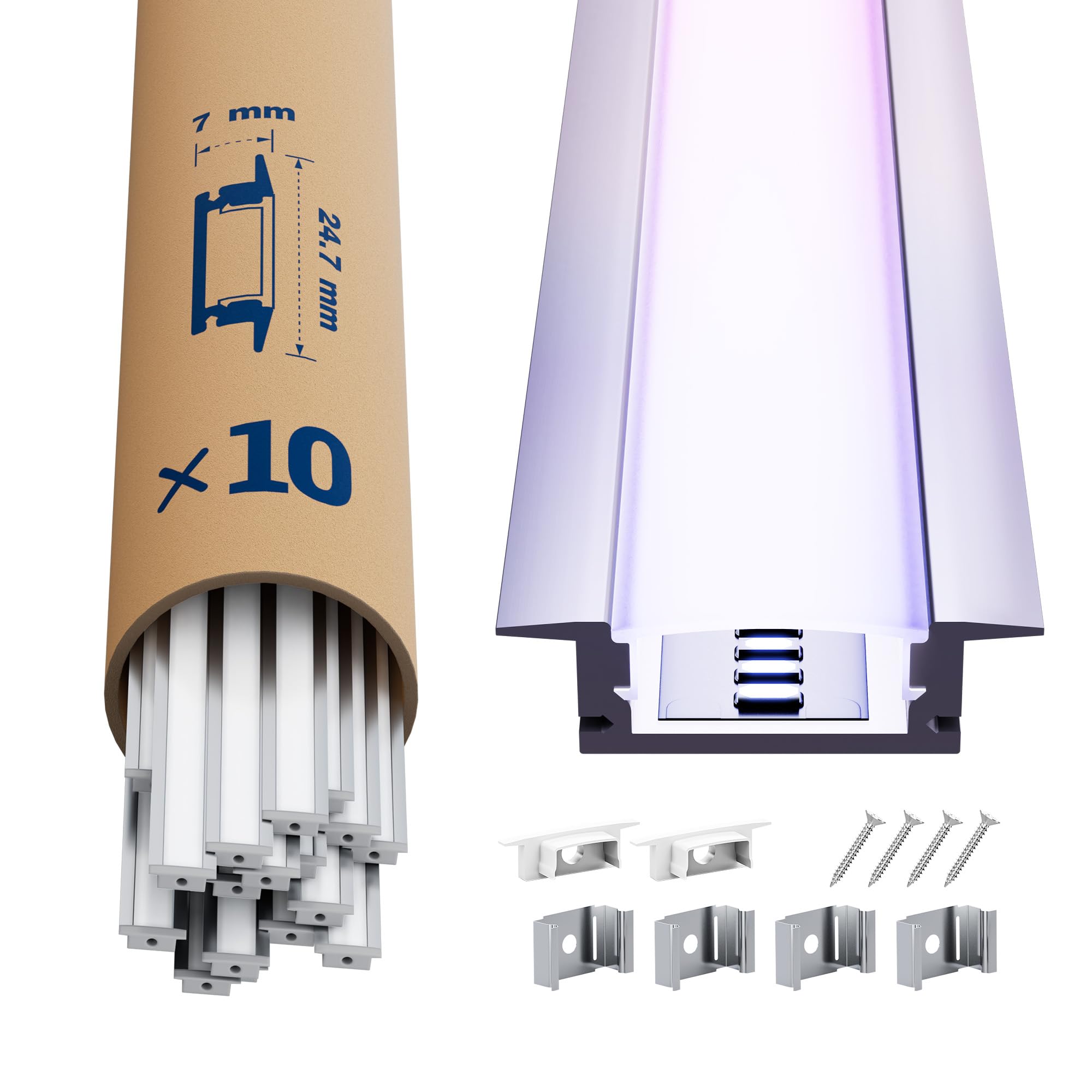 10x Profilo Alluminio per Strisce LED 2M (20mt) - Canalina per Striscia LED con Copertura Opaca - Dimensioni L2000x27.2 x 15mm - Compatibile con Strisce LED fino a 15.3mm