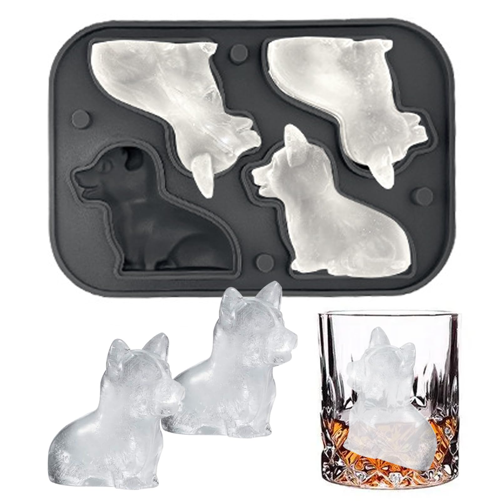 Corgi Dog gifts 3D Ice Cube Mold, Admaison Ice Cube Tray with Funnel for Cocktails, Bourbon,Brandy, Whiskey Gifts for Men, Silicone Fun Shapes Black (Corgi)