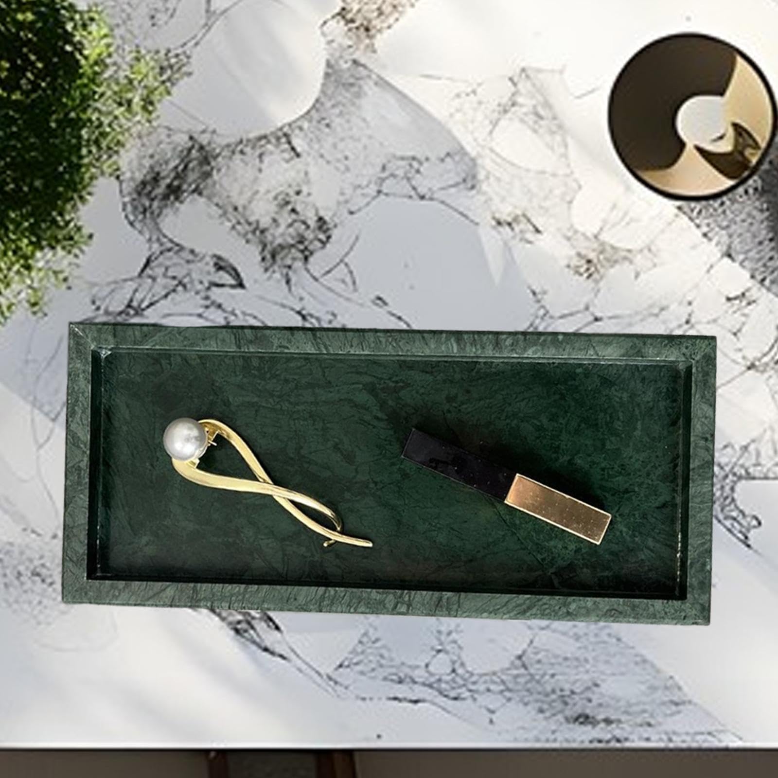 Bandeja de Mármol Elegante Rectangular Organizador Cosmético de Tocador Bandeja de Joyería de Piedra Bandeja Decorativa para Servir Adecuada para Baño, Verde, Individual
