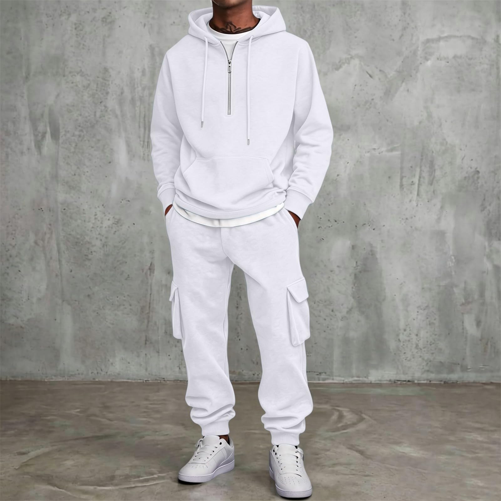 Conjunto de chándal para hombre Sudaderas 1/4 con capucha y pantalón